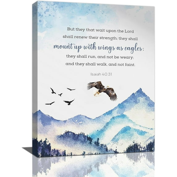 Scripture Wall Art Bible Verse Wall Decor Christian Inspirational Eagle Bird Watercolor Forest Pictures Canvas Print Painting Artwork Home Decorations for Bedroom Living Room Office 12"x16"