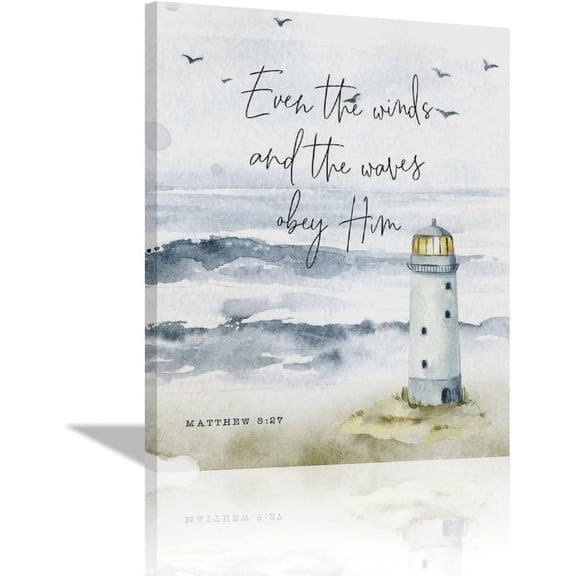 Scripture Wall Art Bible Verse Wall Decor Christian Inspirational Lighthouse Pictures Canvas Print Painting Artwork Home Decorations for Bedroom Living Room Office 12"x16"