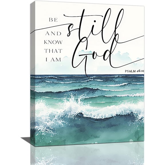 Scripture Wall Art Bible Verse Wall Decor Christian Inspirational Be Still And Know That I Am God Sea Pictures Canvas Print Painting Artwork Home Decorations for Bedroom Living Room Office 12"x16"