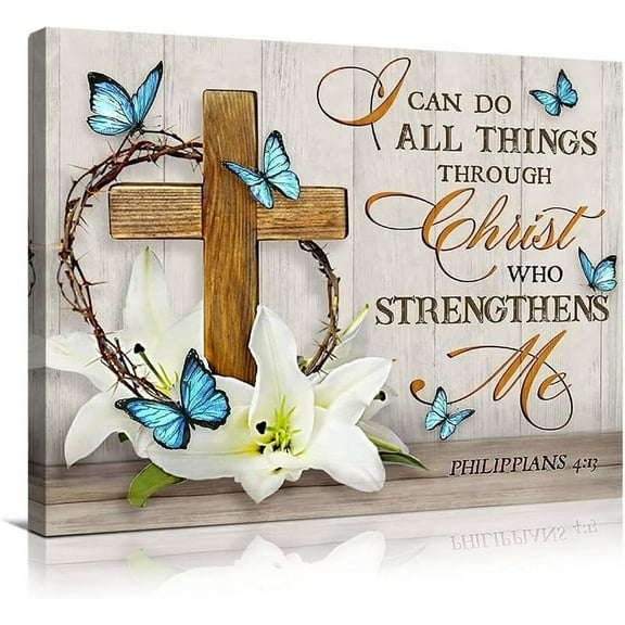 Scripture Wall Art Christian Religious Decor Canvas Prints Floral Butterfly Painting Christ Faith Spiritual Posters Artworks Framed For Living Room Bedroom Ready To Hang12''''x16''''