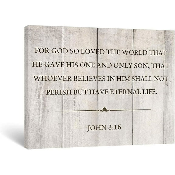 Scripture Wall Art Inspirational Christian Artwork Bible Verse Quotes Canvas Painting Beige Picture Rustic Print John 3 16 Holy Writ Home Decor for Living Room Kitchen Bedroom, 16x12 Inch
