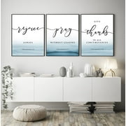 Scripture Wall Art Prints Rejoice Pray Give Thanks Bible Verse Quote Posters Painting Canvas Artwork 3 Pieces for Living Room Decor With Inner Frame