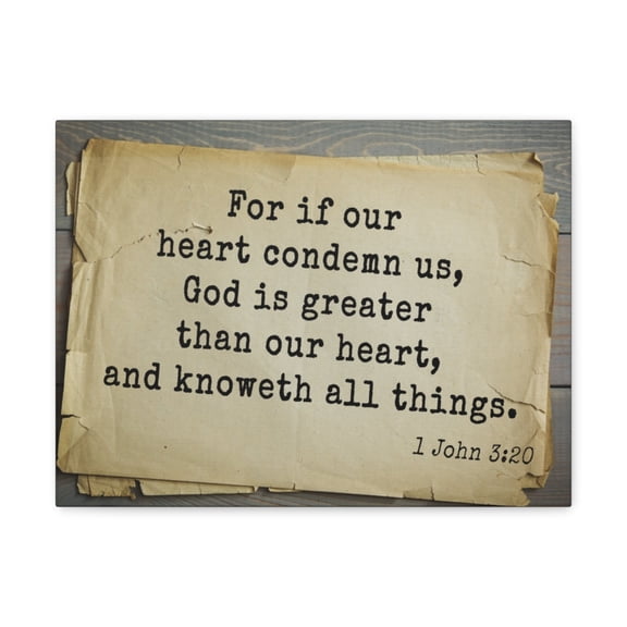 Scripture Walls 1 John 3:20 God Is Greater Bible Verse Canvas Christian Wall Art Bible Verse Print Ready To Hang Unframed