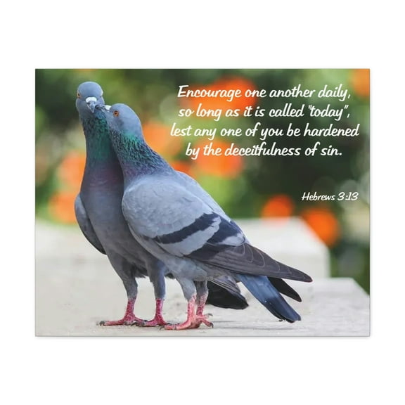 Scripture Walls Encourage Hebrews 3:13 Pigeons Christian Wall Art Bible Verse Print Ready to Hang Unframed