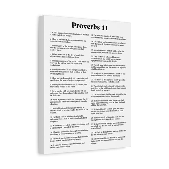 Scripture Walls Proverbs Chapter 11 White Bible Canvas Christian Wall Art Ready to Hang Unframed