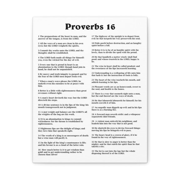 Scripture Walls Proverbs Chapter 16 White Bible Canvas Christian Wall Art Ready to Hang Unframed