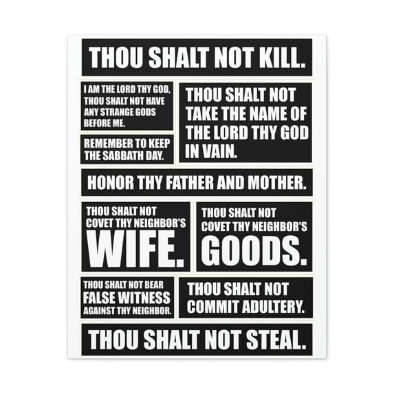 Scripture Walls The Ten Commandments Black White Christian Wall Art Print Ready to Hang Unframed