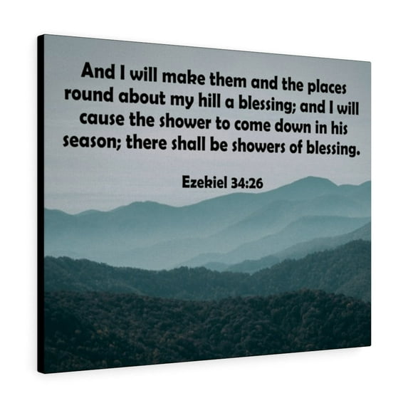 Scripture Walls There Shall Be Shower of Blessings Ezekiel 34:26 Bible Verse Canvas Christian Wall Art Ready to Hang Unframed