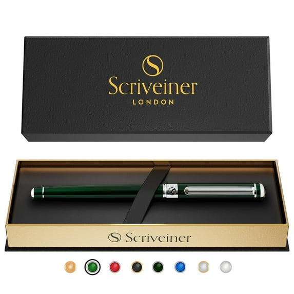 Scriveiner British Racing Green Rollerball - Stunning Luxury Rollerball Pen, Chrome Finish, Schmidt Ink Refill, Best Roller Ball Pen Gift Set for Men & Women, Professional, Executive Office