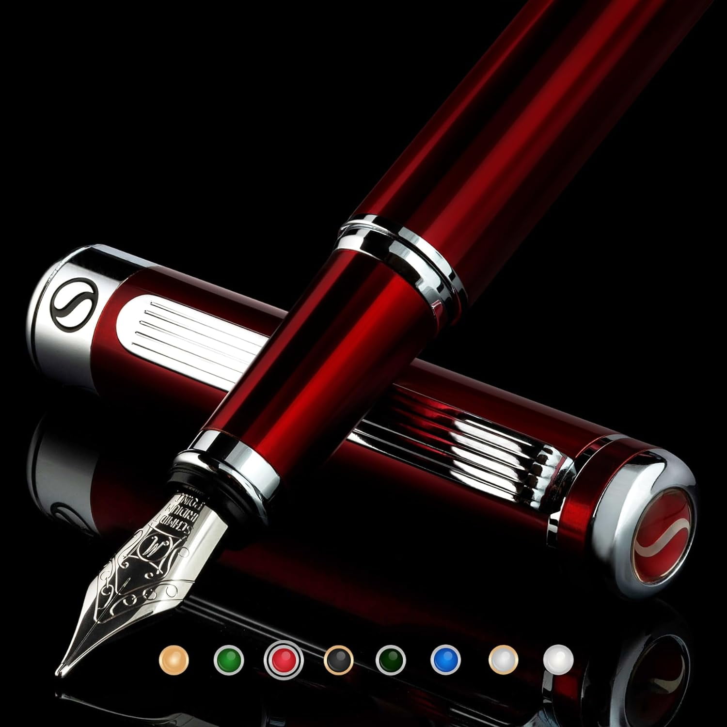 Scriveiner Deep Crimson Red Fountain Pen Stunning Luxury Pen with