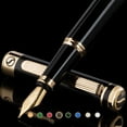 thumbnail image 1 of Scriveiner Luxury Fountain Pen - Stunning Black Lacquer Pen, 24K Gold Finish, Schmidt 18K Gilded Nib (Medium), Converter, Best Pen Gift Set for Men & Women, Professional, Executive, Office, Nice Pens, 1 of 11