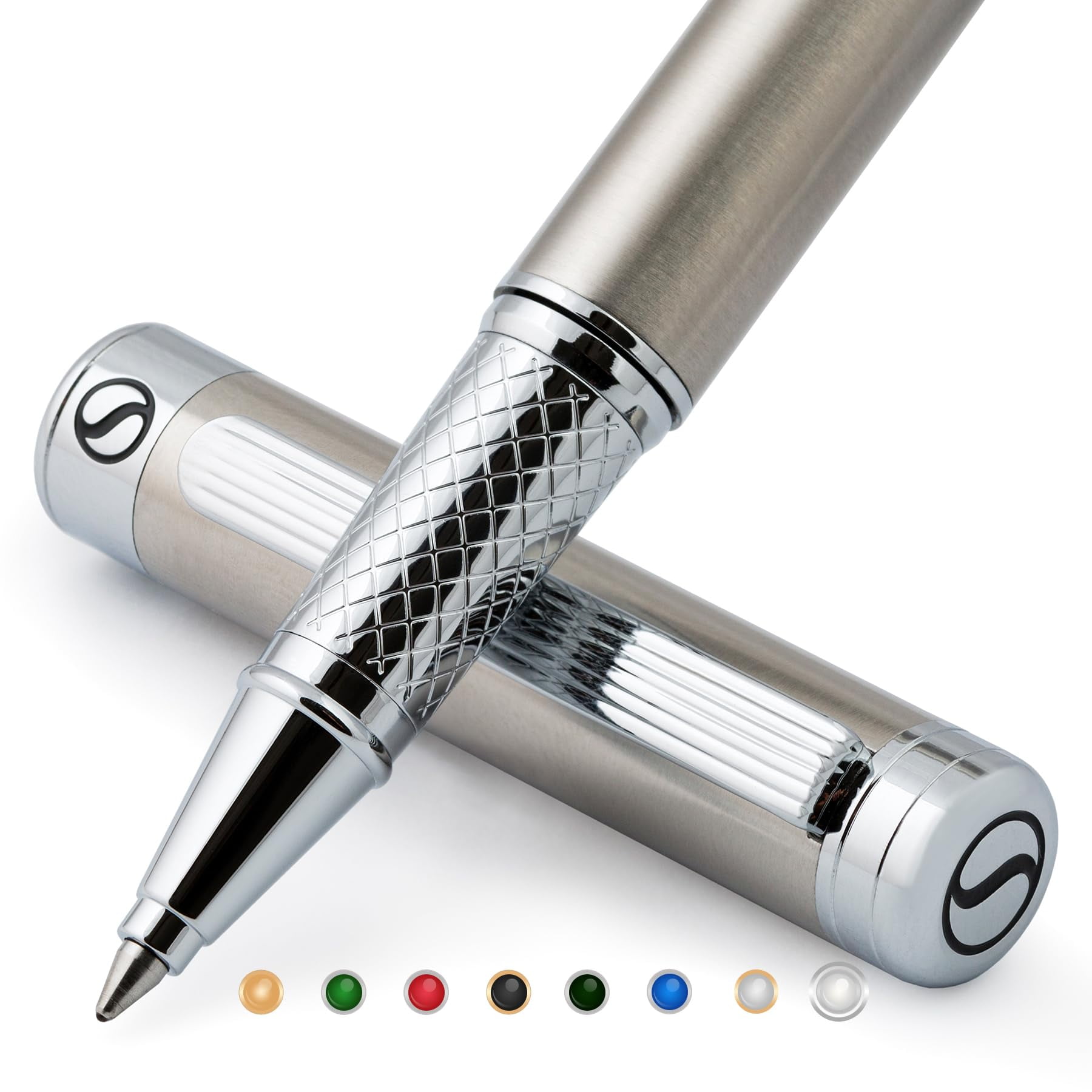Scribeiner Stainless Steel Rollerball Pen, Silver Chrome Luxury