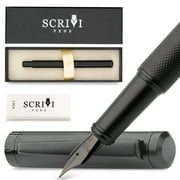 Scrivi Pens Luxury Fountain Pen Set-[Black] Fountain Pens for Writing - Smooth Medium Nib - Includes Refillable Ink Converter, 5 Ink Cartridges [Black & Blue], Gift Box - Elegant Calligraphy