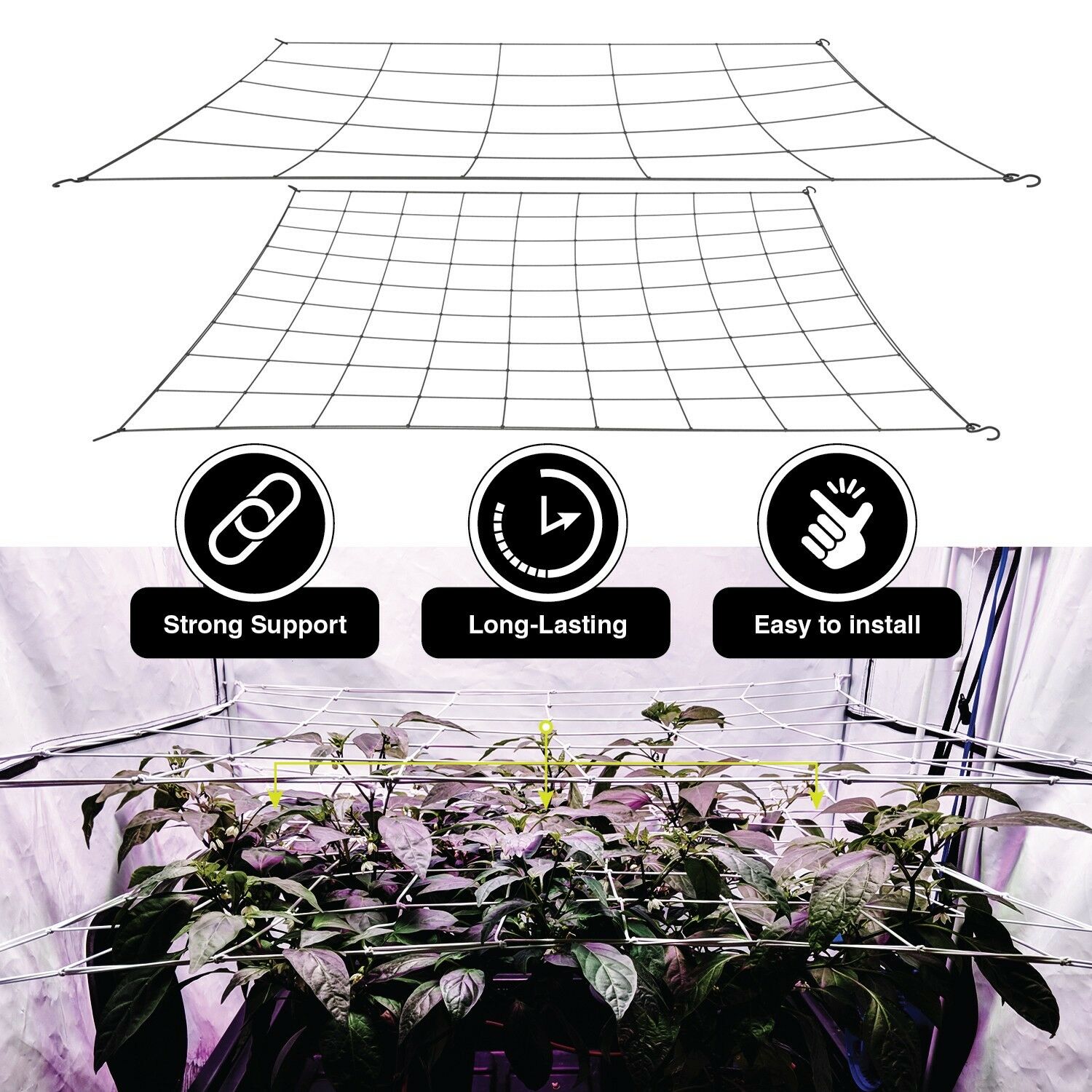 Scrog Net for grow tent flexible trellis plant netting 2 pack 4in and