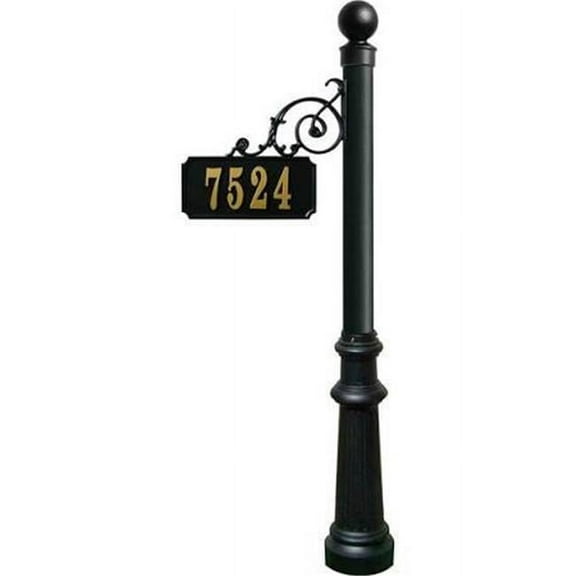 Scroll Address Post with Decorative Fluted Base & Ball Fial, Black