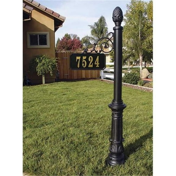 Scroll Address Post with Decorative Ornate Base & Peapple Fial, Black