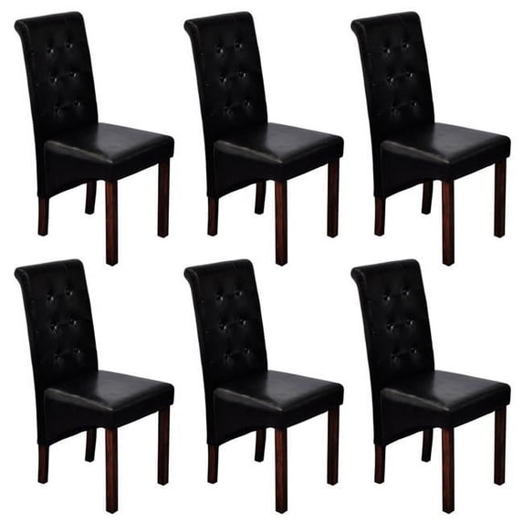 Scroll Back Artificial Leather Wooden Dining Chairs, Black - 6 Piece
