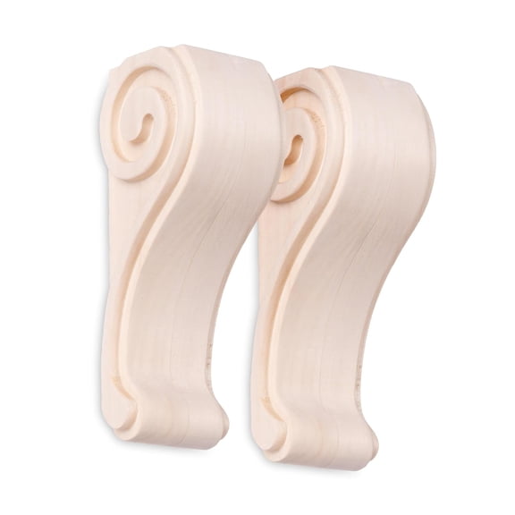 Scroll Corbel (2 Count, Small) | 5" x 2" x 1" Unfinished Hardwood Bracket w/Pre-Installed Keyhole Plate | Decorative Corbels for Shelf, Countertop, Fireplace Mantel, DIY Home Improvement