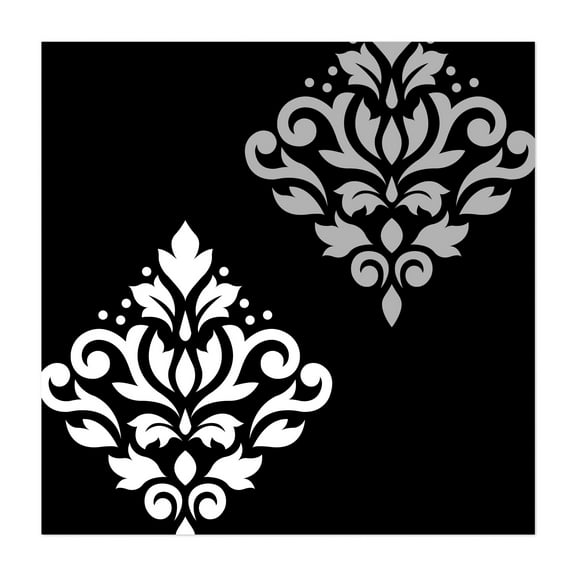 Scroll Damask Art White Grey Black - Digital Art Pattern Floral Black and White Geometric Art Deco Vintage Minimalist Unframed Wall Art Print 6 x 6 inches