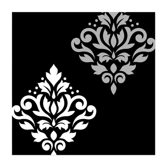 Scroll Damask Art White Grey Black - Digital Art Pattern Floral Black and White Geometric Art Deco Vintage Minimalist Unframed Wall Art Print 8 x 8 inches