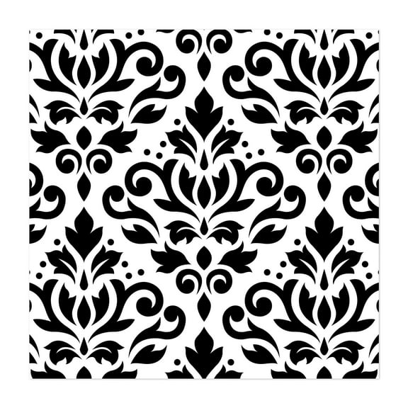 Scroll Damask Large BW Pattern - Digital Art Pattern Floral Geometric Art Deco Black and White Abstract Unframed Wall Art Print 10 x 10 inches