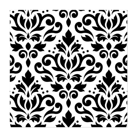 Scroll Damask Large BW Pattern - Digital Art Pattern Floral Geometric Art Deco Black and White Abstract Unframed Wall Art Print 12 x 12 inches