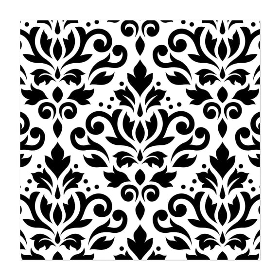 Scroll Damask Large BW Pattern - Digital Art Pattern Floral Geometric Art Deco Black and White Abstract Unframed Wall Art Print 36 x 36 inches
