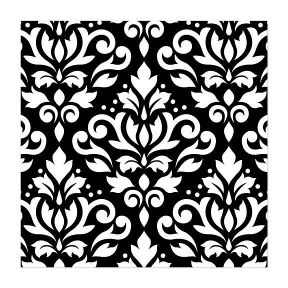 Scroll Damask Large Pattern White on Black - Photography Pattern Black and White Floral Geometric Art Deco Vintage Abstract Unframed Wall Art Print 30 x 30 inches