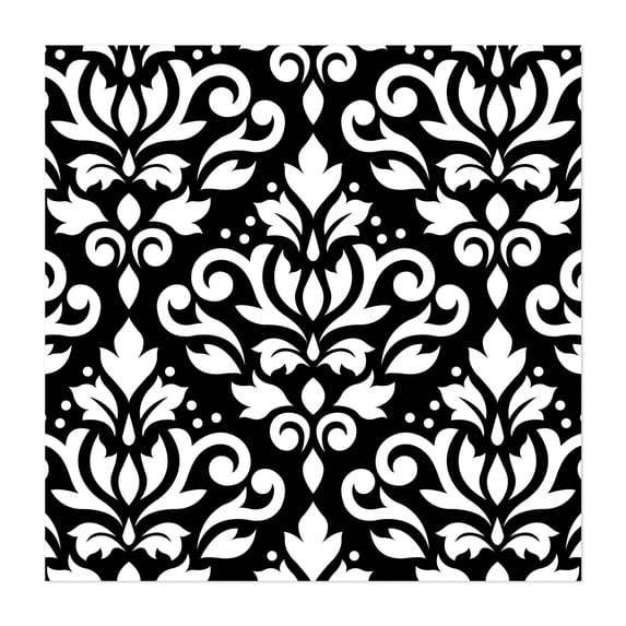 Scroll Damask Large Pattern White on Black - Photography Pattern Black and White Floral Geometric Art Deco Vintage Abstract Unframed Wall Art Print 6 x 6 inches