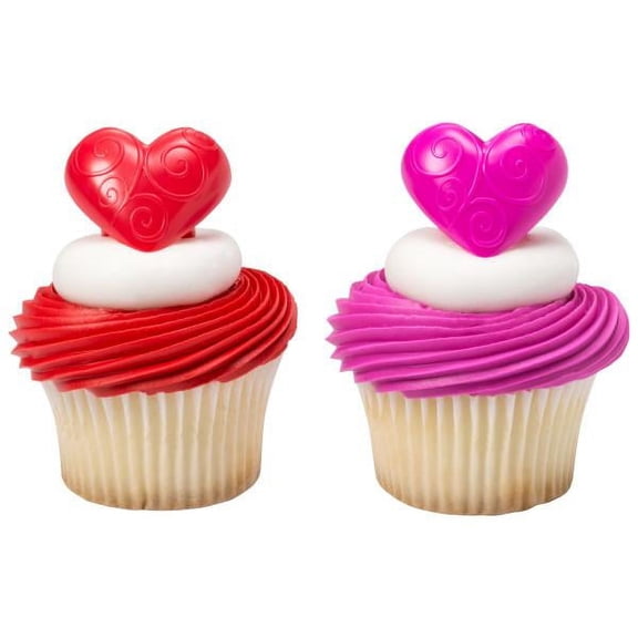 Scroll Heart Cupcake Rings 12ct