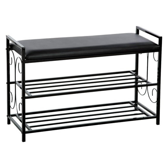 Scroll Metal Design 3 Tier Entryway Shoe and Sitting Storage Bench