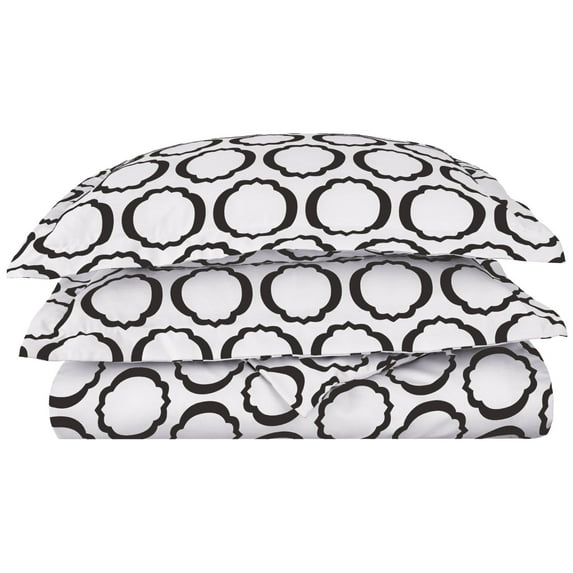 Scroll Park BNM Duvet Cover Set, Cotton Rich, Full/Queen, White/Black