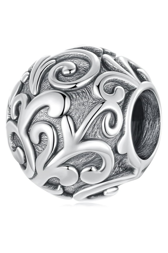 Scroll Pattern Charm 925 Sterling Silver Charm, Gift Box Packaging