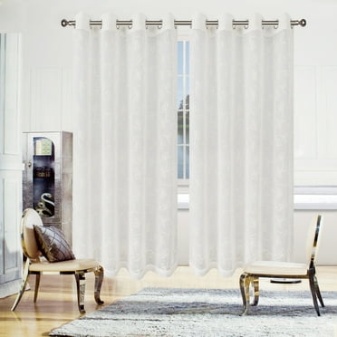 Scroll Pattern Two Panels Sheer Curtains, 42" x 96", Ivory by Blue Nile Mills