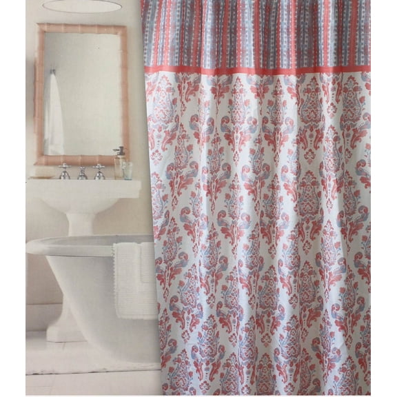 Scroll Printed Canvas Shower Curtain 70 in X 72 in