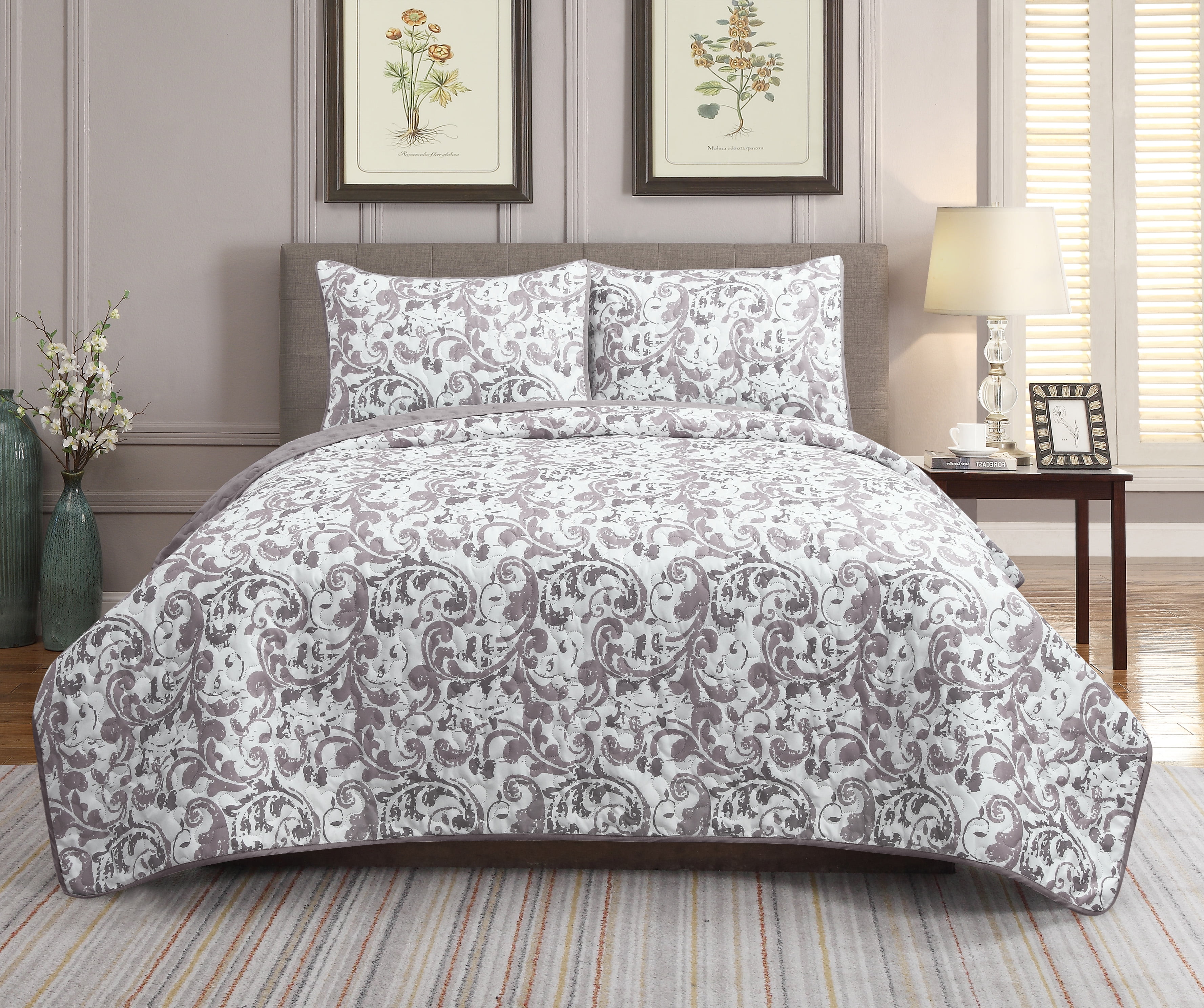 Scroll Reversible 3-piece Quilt Set Dusty Lilac Twin