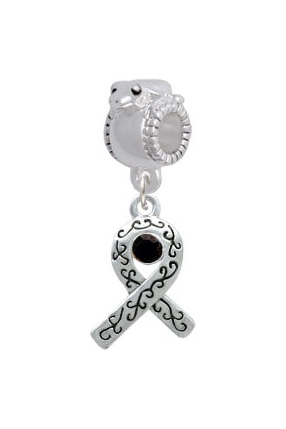 Scroll Ribbon with Black Crystal - Frog Charm Bead