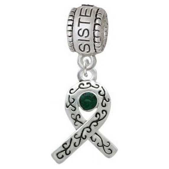 Scroll Ribbon with Green Crystal - Sister Charm Bead