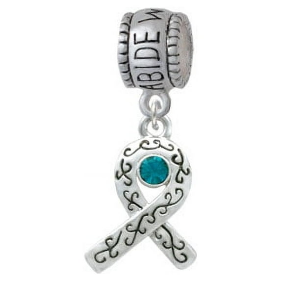 Scroll Ribbon with Teal Crystal - Abide With Me Charm Bead