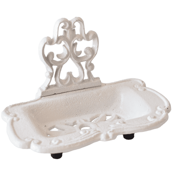 Scroll Soap Dish Painted White Cast Iron Kitchen or Bath