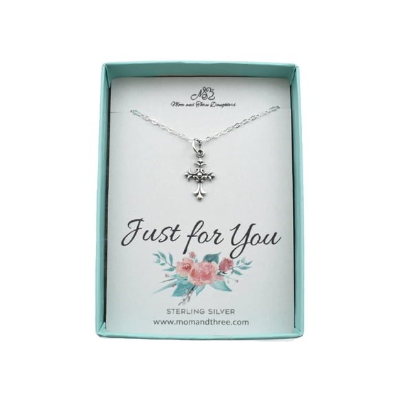 Scrolled Cross Necklace in Sterling Silver. Women's Cross. Gift for Her