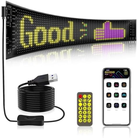 Scrolling Bright Advertising LED Signs, Flexible USB 5V LED Car Sign Bluetooth App Control Custom Text Pattern Animation Programmable LED Display for Store Car Bar Hotel (23.4 x 4.7 Inch)$$Other