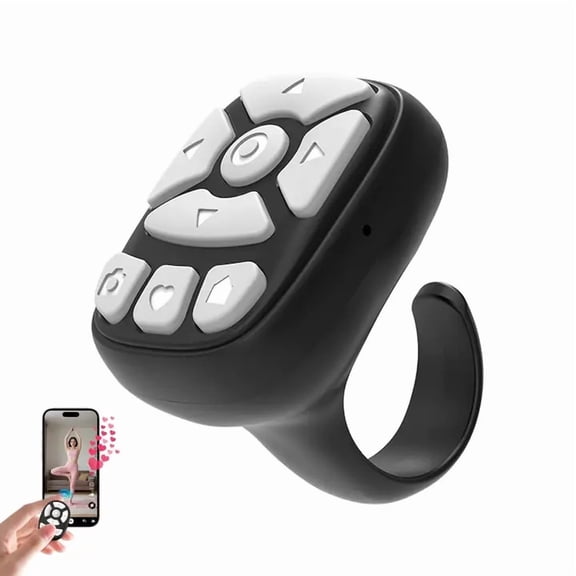Scrolling Ring Remote Control Scroller, Wireless Bluetooth Remote Control for TikTok, 8-Button Finger Tip Wireless Remote, Liking, Page Turn, Volume Adjust,