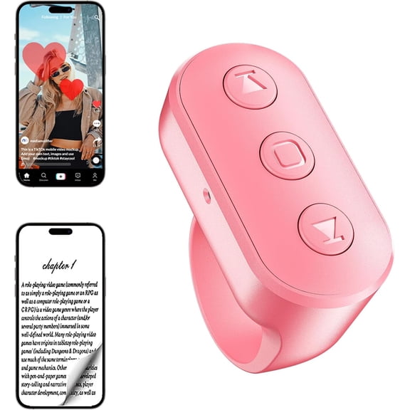 Scrolling Ring Remote for TikTok YouTube Instagram Shorts Video, Scroller Page Turner Clicker for Kindle APP Compatible with iPhone iPad Android Phone, Remote Shutter Control for Phone Camera