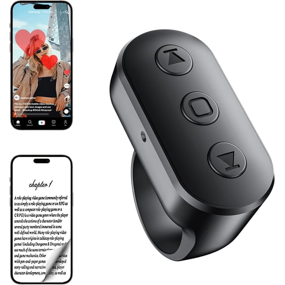 Scrolling Ring Remote for TikTok YouTube Instagram Shorts Video, Scroller Page Turner Clicker for Kindle APP Compatible with iPhone iPad Android Phone, Remote Shutter Control for Phone Camera