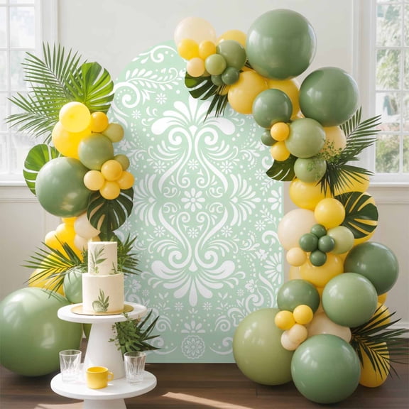 Scrolling Vines Floral Arch Backdrop Cover, 4FT, Damask Sage Green Rustic Spandex Arch Covers Double-Sided Backdrop for Wedding Birthday Party Photo Background Decoration