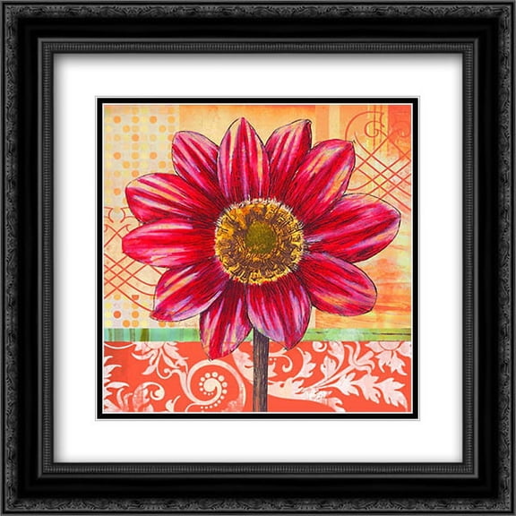 Scrollwork Blossom 1 2x Matted 20x20 Black Ornate Framed Art Print by Robertson, Walter