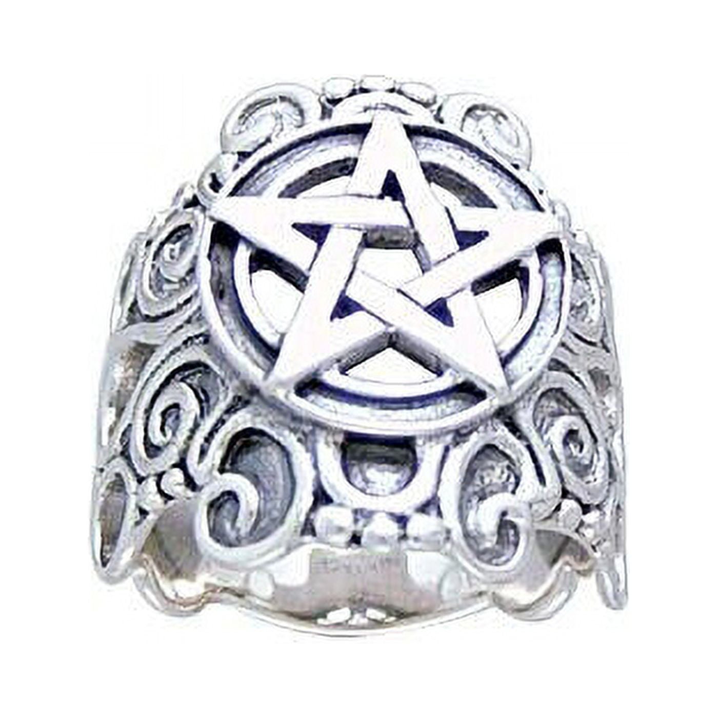『4年保証』 .925 Wicca Pagan Ring Pentacle Scrollwork Sterling by Silver 16号～