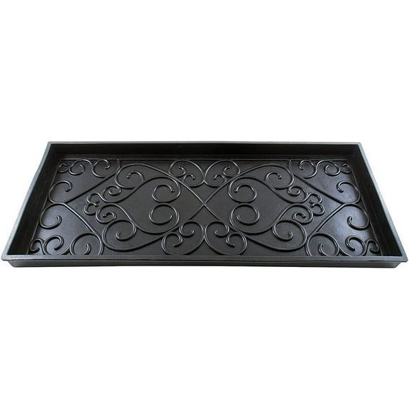 Scrollwork Rubber Boot Tray, Black, 24 Inch Small Size