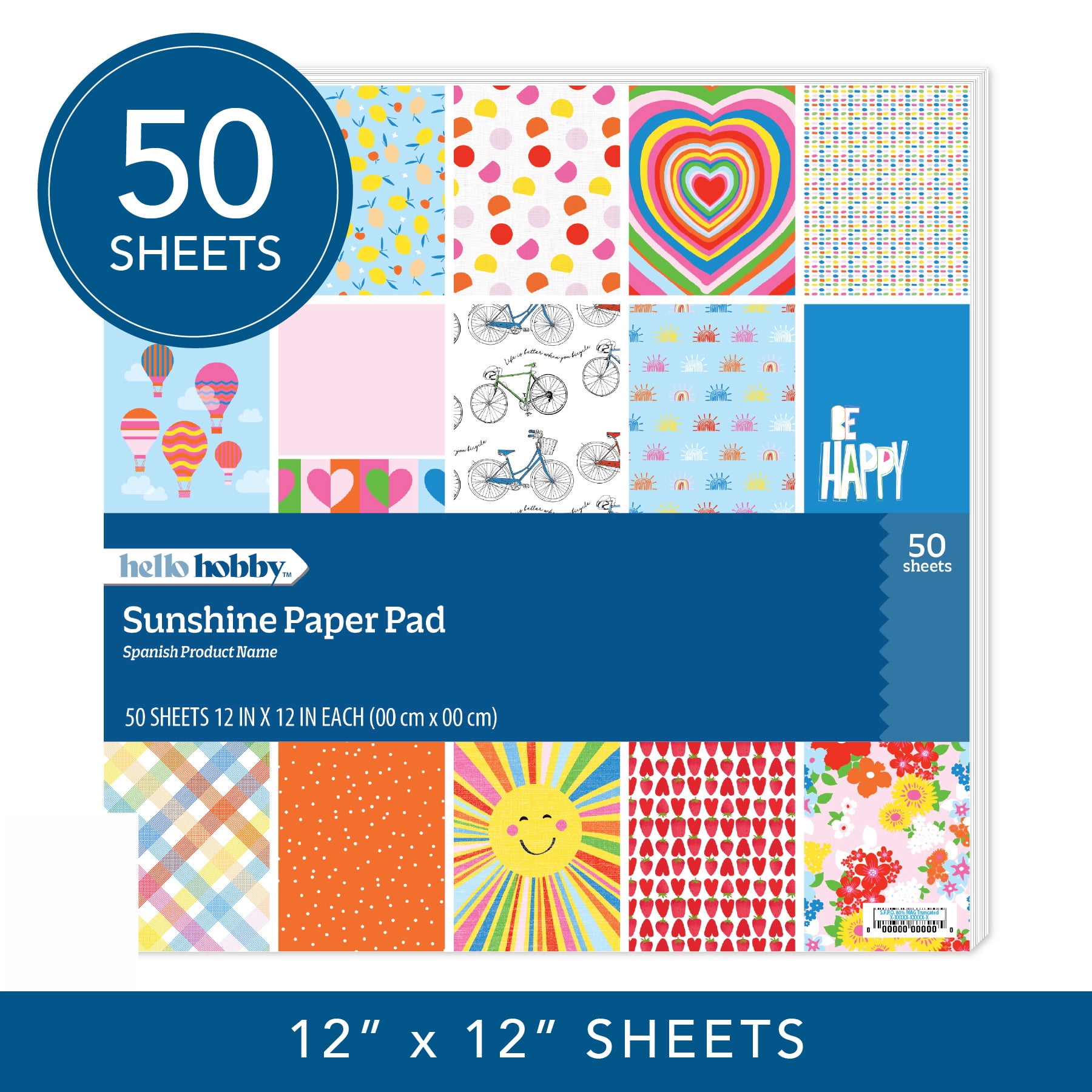Roobee by Hello Hobby /Sunshine Paper Pad, Multicolor Scrapbook Paper, 50 Sheets, 25 Designs